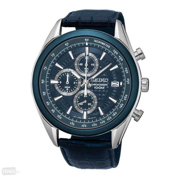 SEIKO GENERAL SSB177P2 CHRONOGRAPH MEN'S BLUE LEATHER STRAP WATCH - H2 Hub Watches