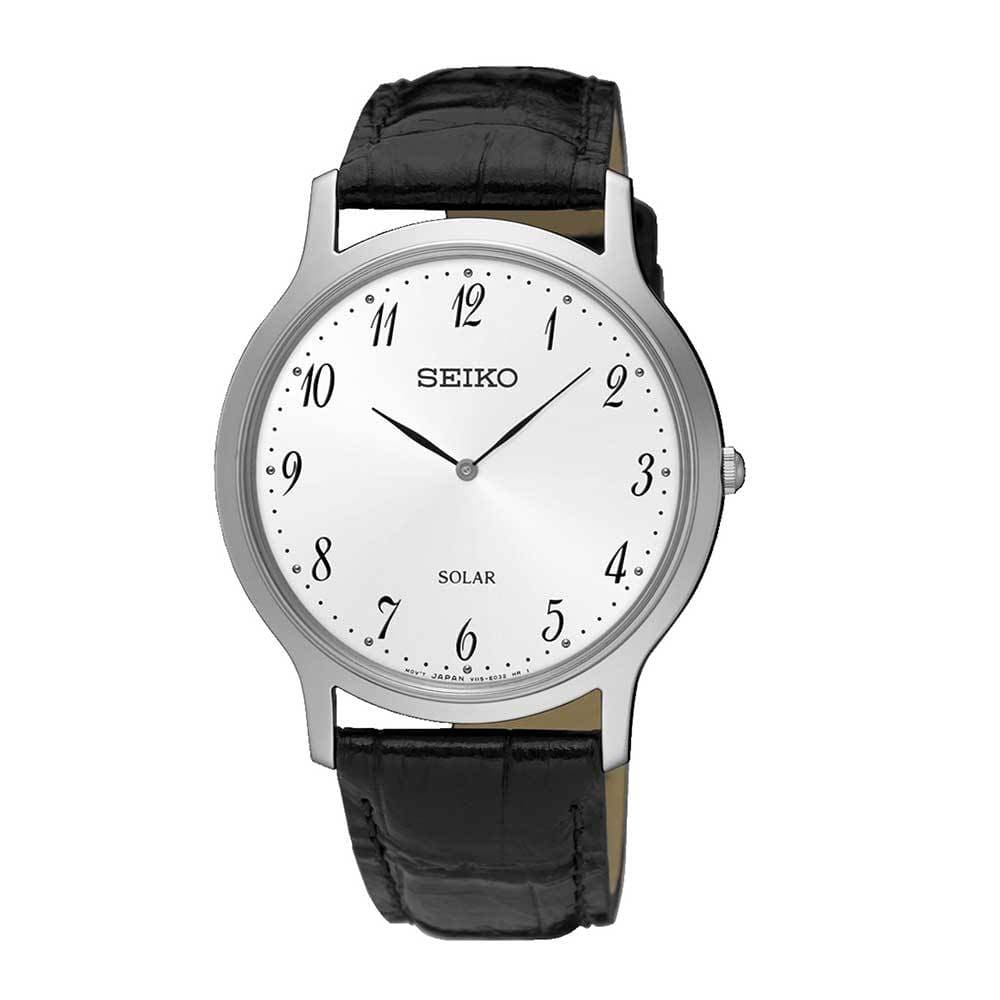 SEIKO GENERAL SUP863P1 SOLAR MEN'S BLACK LEATHER STRAP WATCH - H2 Hub Watches