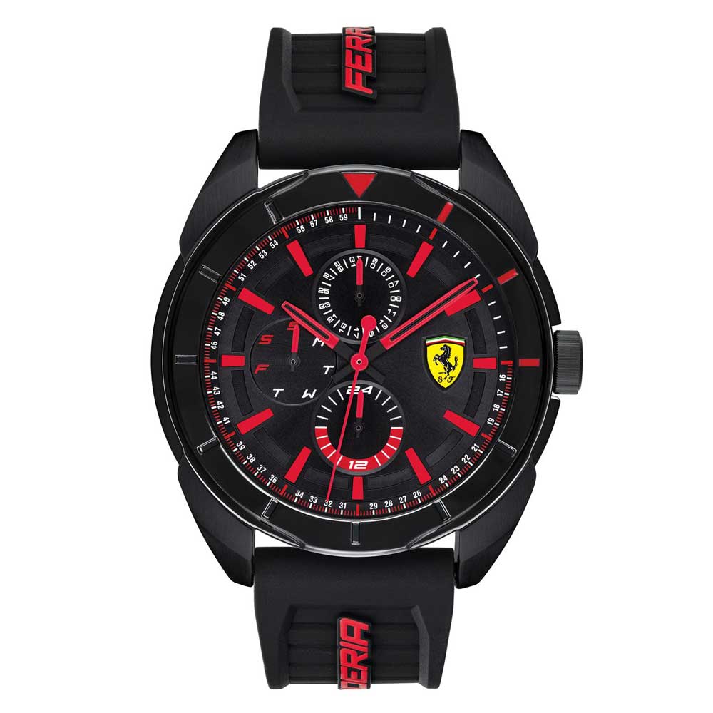FERRARI FORZA ANALOG QUARTZ BLACK STAINLESS STEEL 0830547 SILICONE STRAP MEN'S WATCH - H2 Hub Watches