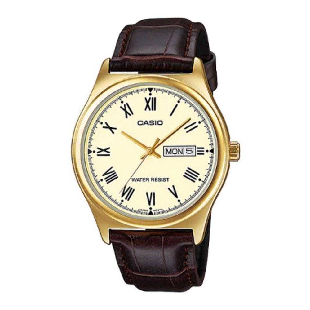CASIO GENERAL MTP-V006GL-9BUDF QUARTZ GOLD STAINLESS STEEL BROWN LEATHER STRAP MEN'S WATCH - H2 Hub Watches