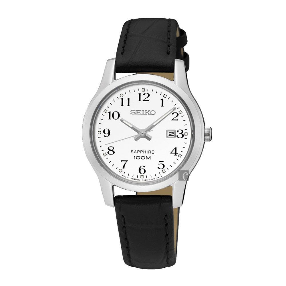 SEIKO GENERAL SXDG91P1 QUARTZ WOMEN'S BLACK LEATHER STRAP WATCH - H2 Hub Watches