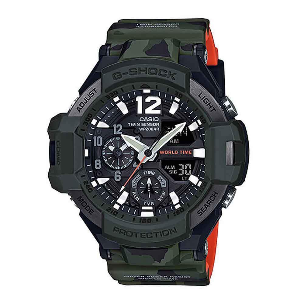 CASIO G-SHOCK GA-1100SC-3ADR GRAVITYMASTER DIGITAL QUARTZ GREEN CAMO RESIN MEN'S WATCH - H2 Hub Watches