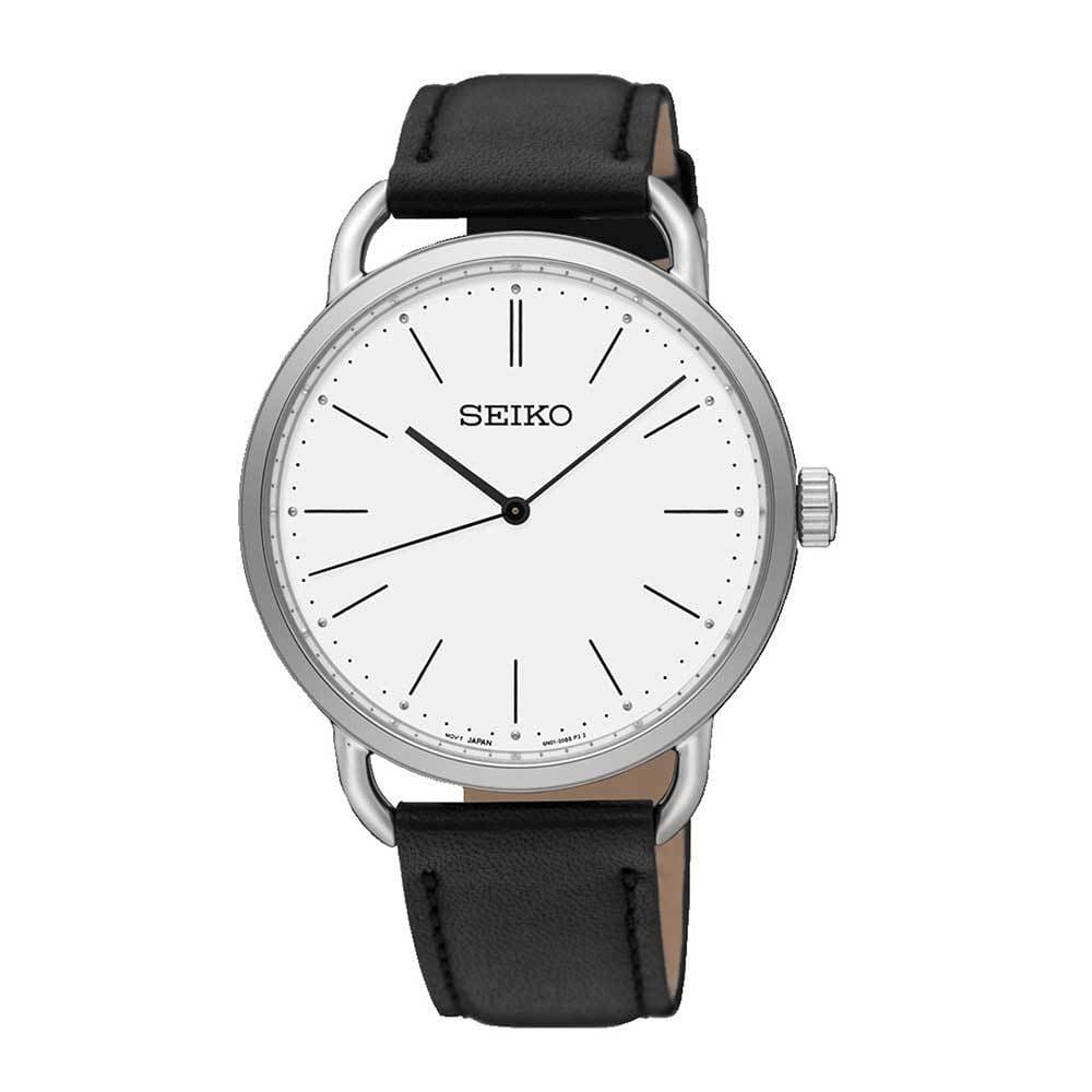 SEIKO GENERAL RECRAFT SUR237P1 QUARTZ MEN'S BLACK LEATHER STRAP WATCH - H2 Hub Watches