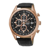 SEIKO GENERAL SSB202P1 CHRONOGRAPH MEN'S BLACK LEATHER STRAP WATCH - H2 Hub Watches