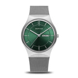 Bering Classic Green Dial Silver Milanese Strap Men Watch 11938-008DD