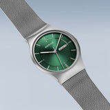 Bering Classic Green Dial Silver Milanese Strap Men Watch 11938-008DD