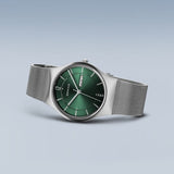 Bering Classic Green Dial Silver Milanese Strap Men Watch 11938-008DD