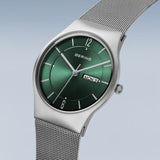 Bering Classic Green Dial Silver Milanese Strap Men Watch 11938-008DD