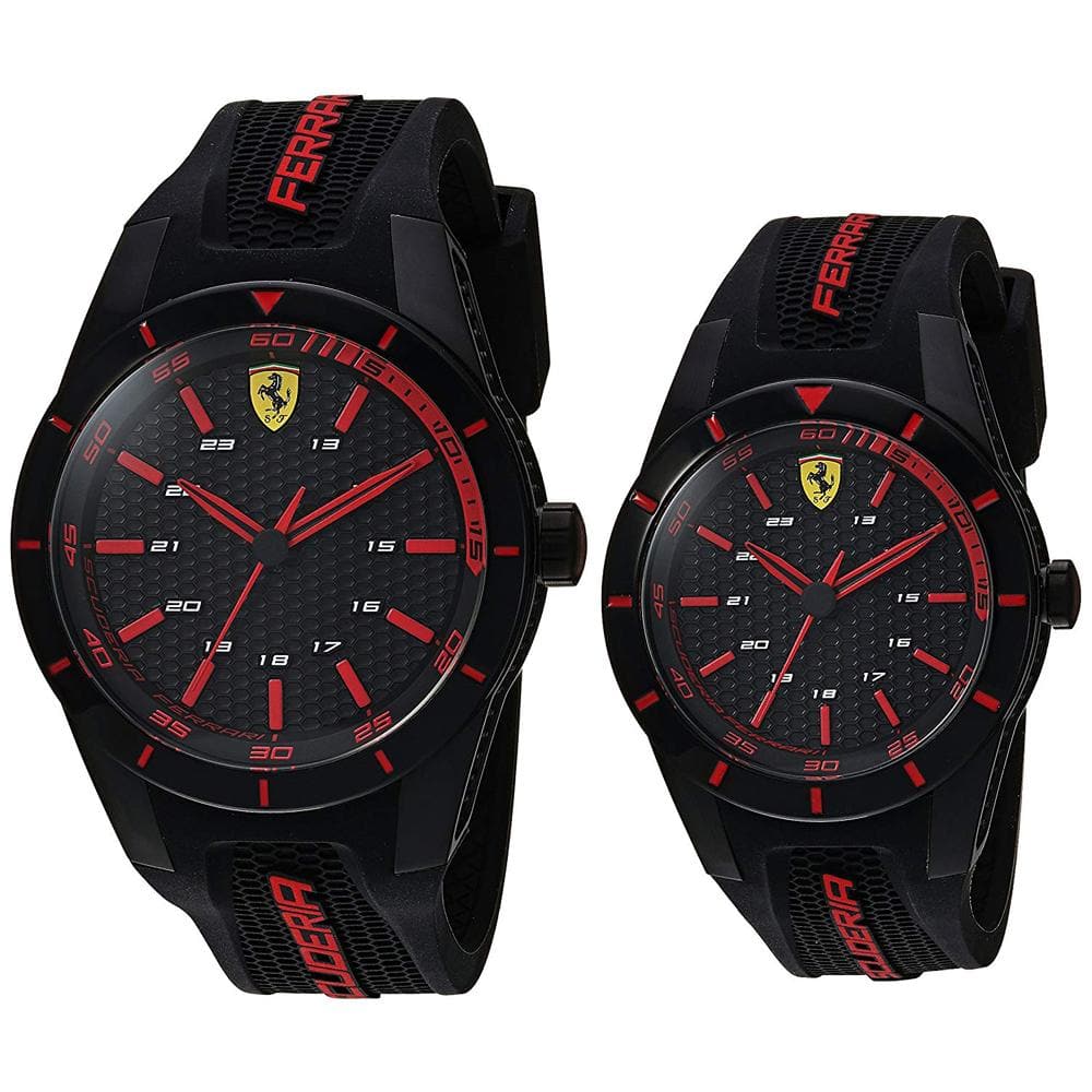 FERRARI RED REV ANALOG QUARTZ BLACK STAINLESS STEEL 0870017 RED SILICONE STRAP GIFT SET - H2 Hub Watches