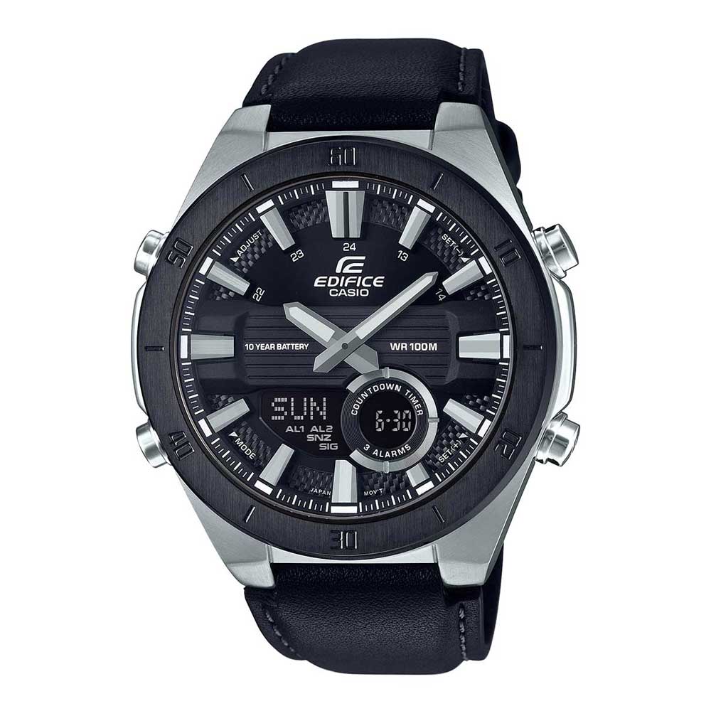 CASIO EDIFICE CHRONOGRAPH SILVER STAINLESS STEEL ERA-110BL-1AVDF BLACK LEATHER STRAP MEN'S WATCH - H2 Hub Watches