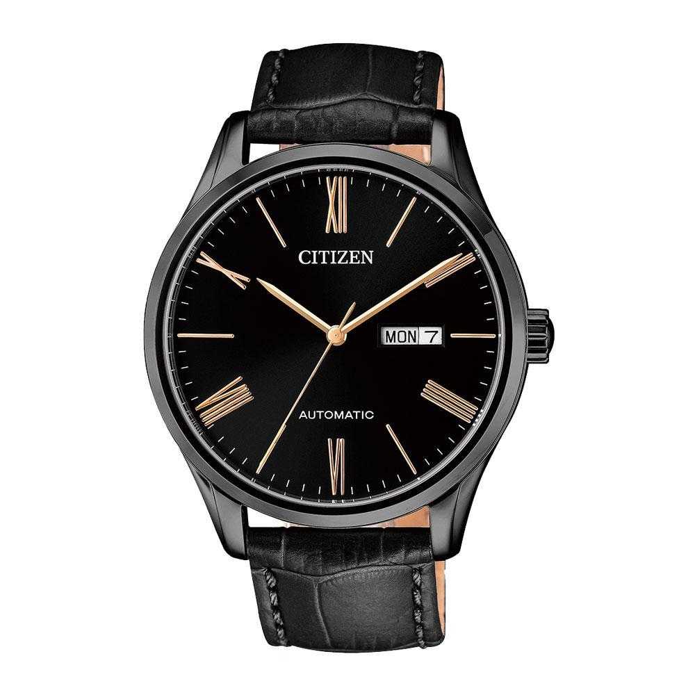 CITIZEN NH8365-19FB AUTOMATIC BLACK STAINLESS STEEL LEATHER STRAP MEN'S WATCH - H2 Hub Watches