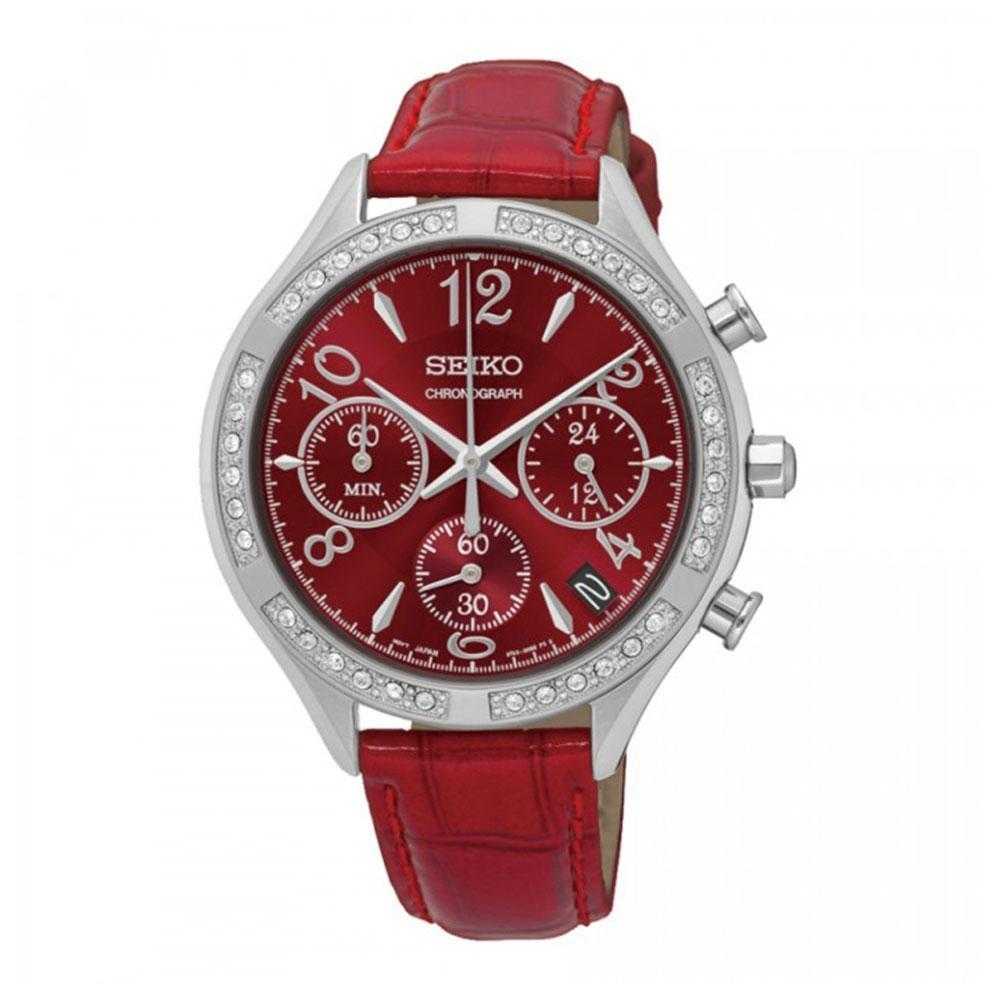SEIKO GENERAL CONCEPTUAL SSB889P1 CHRONOGRAPH WOMEN'S RED LEATHER STRAP WATCH - H2 Hub Watches