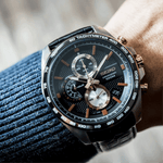 SEIKO GENERAL SSB265P1 CHRONOGRAPH MEN'S BLACK LEATHER STRAP WATCH - H2 Hub Watches