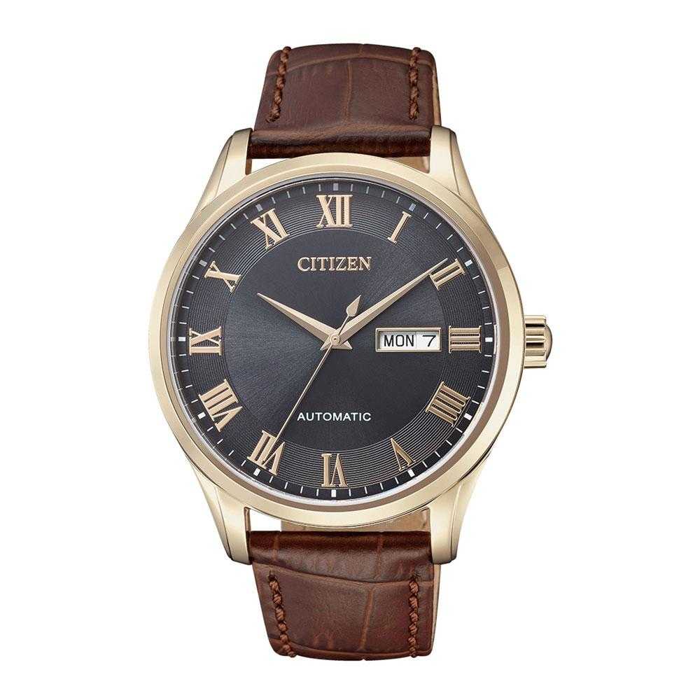 CITIZEN NH8363-14HB AUTOMATIC ROSE GOLD STAINLESS STEEL BROWN LEATHER STRAP MEN'S WATCH - H2 Hub Watches
