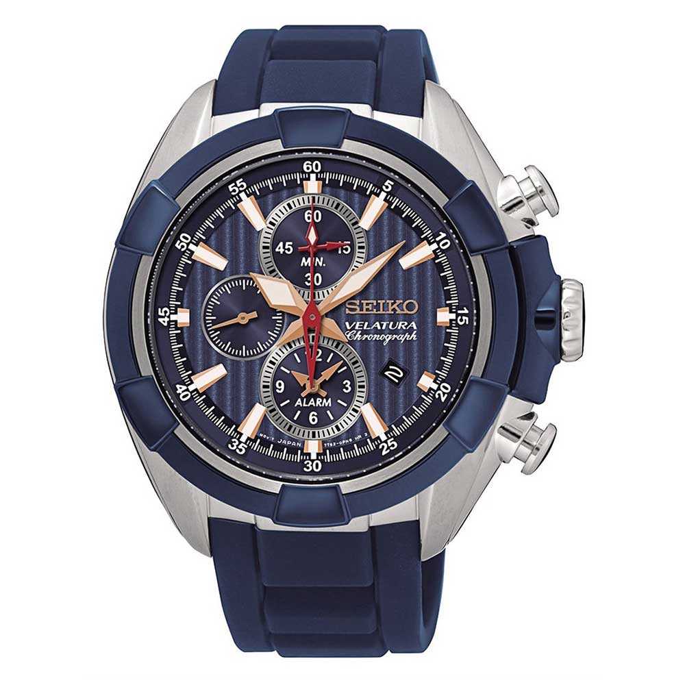 SEIKO GENERAL VELATURA SNAF59P1 CHRONOGRAPH MEN'S BLUE RUBBER STRAP WATCH - H2 Hub Watches