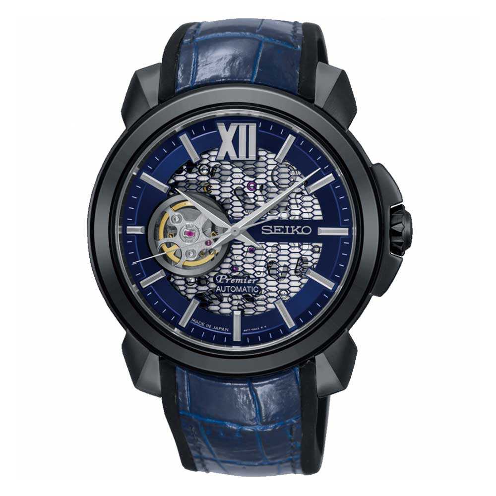 SEIKO PREMIER SSA375J1 AUTOMATIC MEN'S BLUE LEATHER STRAP WATCH - H2 Hub Watches