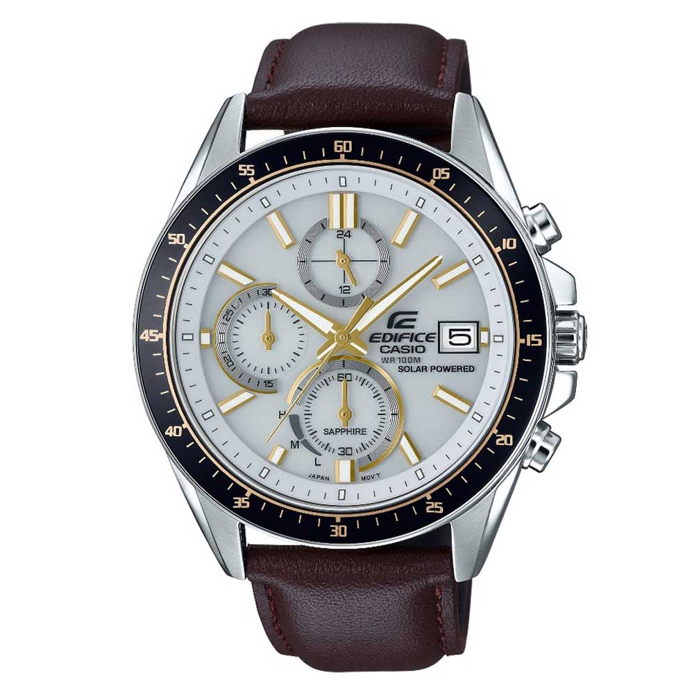 CASIO EDIFICE EFS-S510L-7AVUDF CHRONOGRAPH SILVER STAINLESS STEEL BROWN LEATHER STRAP MEN'S WATCH - H2 Hub Watches