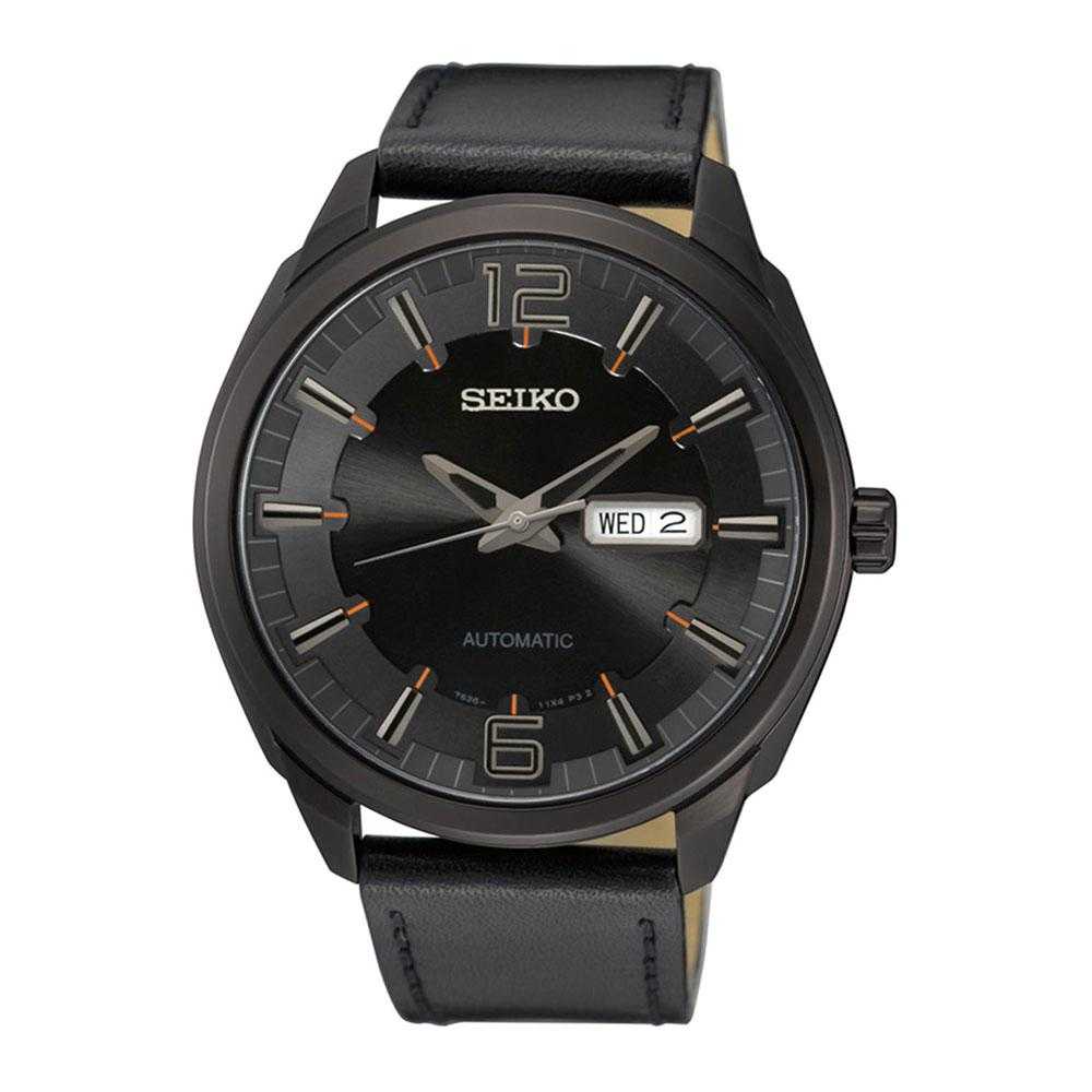 SEIKO 5 SNKN65K1 AUTOMATIC MEN'S BLACK LEATHER STRAP WATCH - H2 Hub Watches