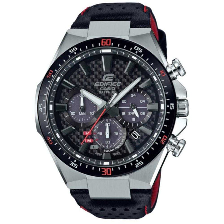 CASIO EDIFICE EFS-S520CBL-1AUEF CHRONOGRAPH SILVER STAINLESS STEEL BLACK LEATHER STRAP MEN'S WATCH - H2 Hub Watches