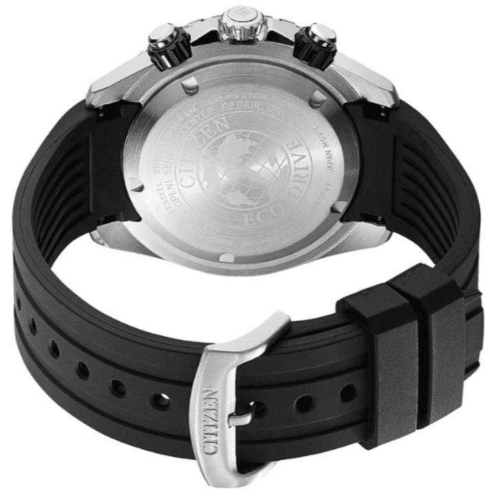 CITIZEN CA0718-13E PROMASTER MARINE CHRONOGRAPH SILVER STAINLESS STEEL BLACK SILICONE STRAP MEN'S WATCH - H2 Hub Watches