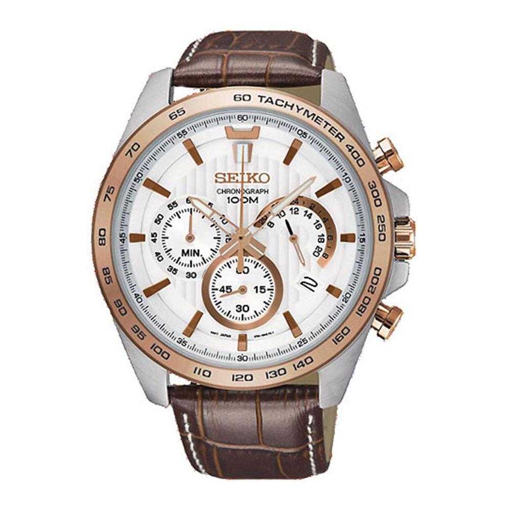 SEIKO GENERAL SSB306P1 CHRONOGRAPH MEN'S BROWN LEATHER STRAP WATCH - H2 Hub Watches
