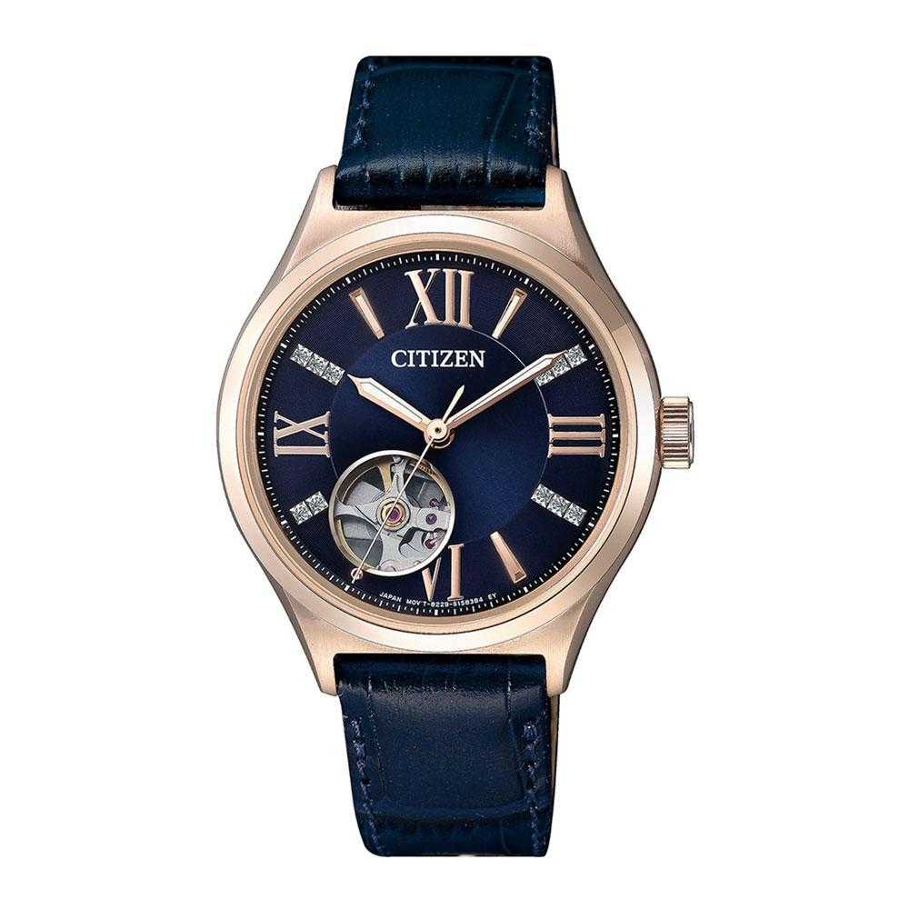 CITIZEN PC1003-15L AUTOMATIC ROSE GOLD STAINLESS STEEL BLUE LEATHER STRAP WOMEN'S WATCH - H2 Hub Watches