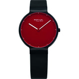 BERING CLASSIC 12631-823 RED DIAL BLACK RUBBER WOMEN WATCH
