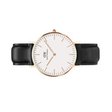 DANIEL WELLINGTON CLASSIC SHEFFIELD ROSE GOLD STAINLESS STEEL DW00100007 BLACK LEATHER STRAP MEN'S WATCH