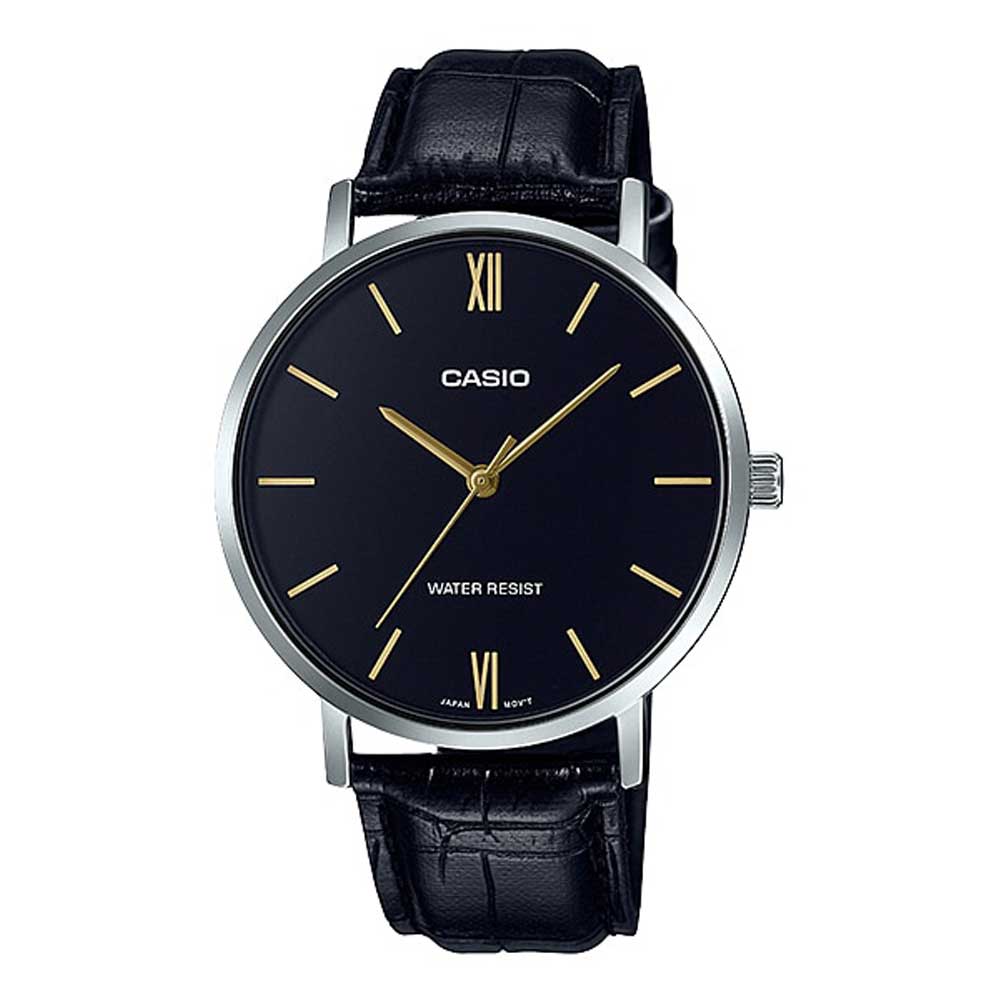 CASIO GENERAL MTP-VT01L-1BUDF BLACK LEATHER MEN'S WATCH - H2 Hub Watches
