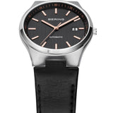 BERING 13641-402 AUTOMATIC STAINLESS STEEL BLACK LEATHER STRAP MEN'S WATCH