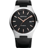 BERING 13641-402 AUTOMATIC STAINLESS STEEL BLACK LEATHER STRAP MEN'S WATCH
