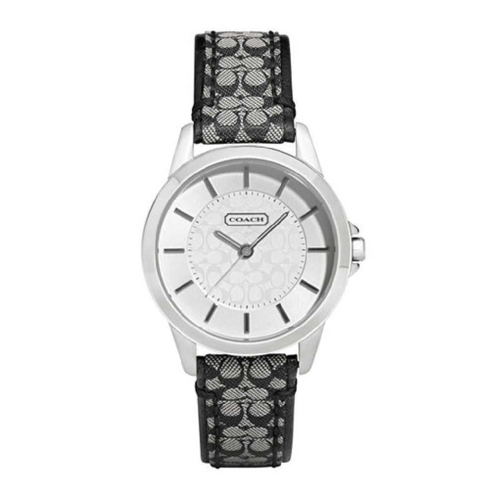 COACH CLASSIC SIGNATURE ANALOG QUARTZ SILVER STAINLESS STEEL 14501524 LEATHER STRAP WOMEN'S WATCH - H2 Hub Watches