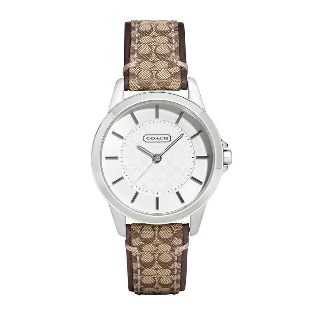 COACH CLASSIC SIGNATURE ANALOG QUARTZ SILVER STAINLESS STEEL 14501525 LEATHER STRAP WOMEN'S WATCH - H2 Hub Watches