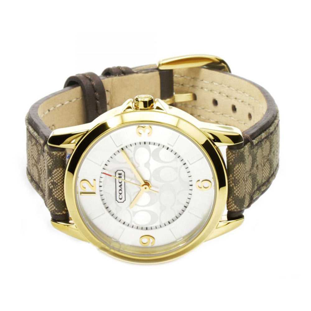 COACH CLASSIC SIGNATURE ANALOG QUARTZ GOLD STAINLESS STEEL 14501613 LEATHER STRAP WOMEN'S WATCH - H2 Hub Watches