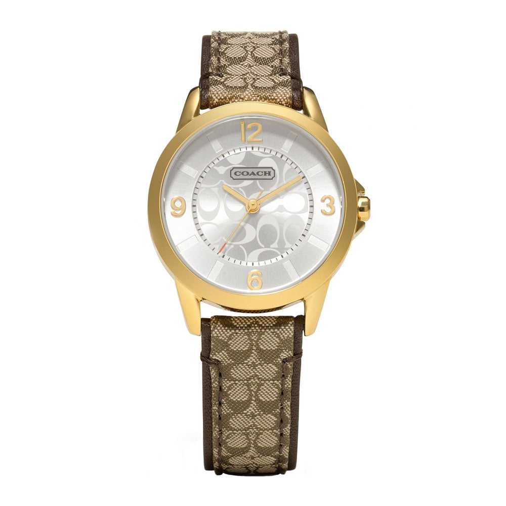 COACH CLASSIC SIGNATURE ANALOG QUARTZ GOLD STAINLESS STEEL 14501613 LEATHER STRAP WOMEN'S WATCH - H2 Hub Watches