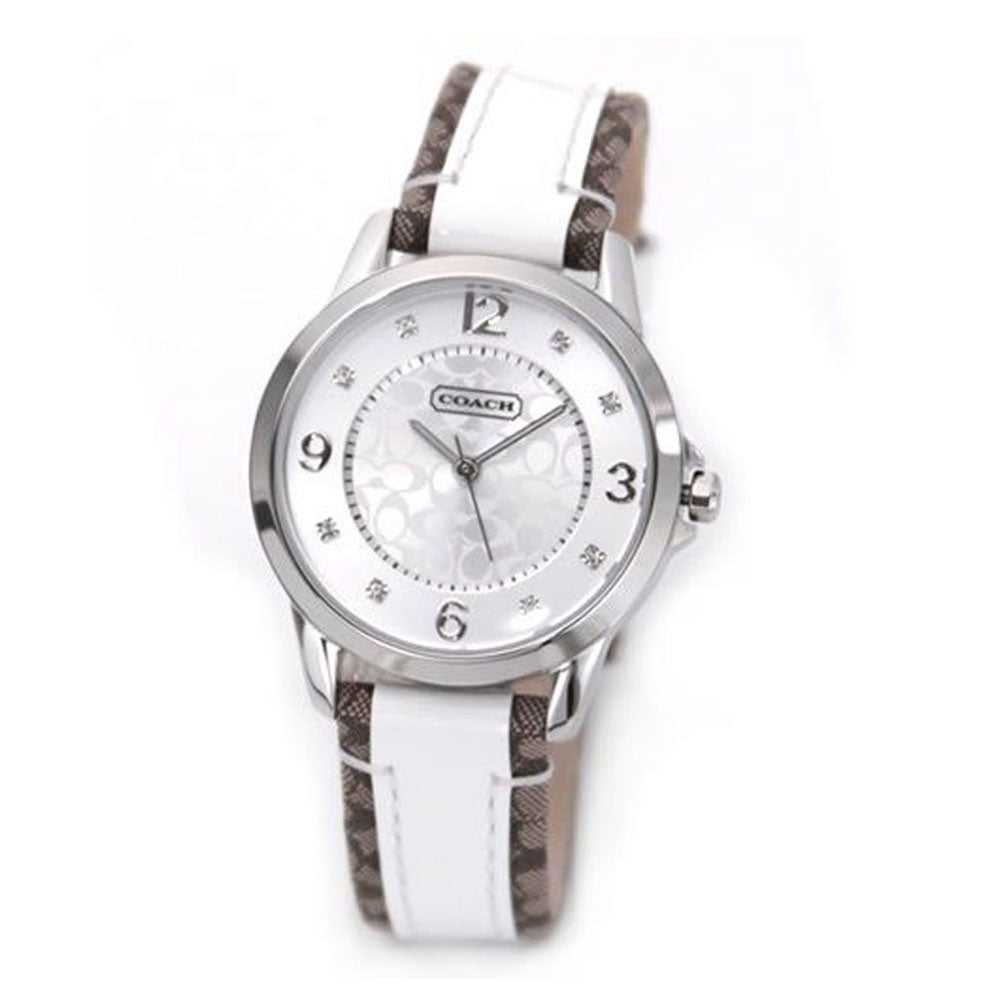 COACH CLASSIC SIGNATURE ANALOG QUARTZ SILVER STAINLESS STEEL 14501619 LEATHER STRAP WOMEN'S WATCH - H2 Hub Watches