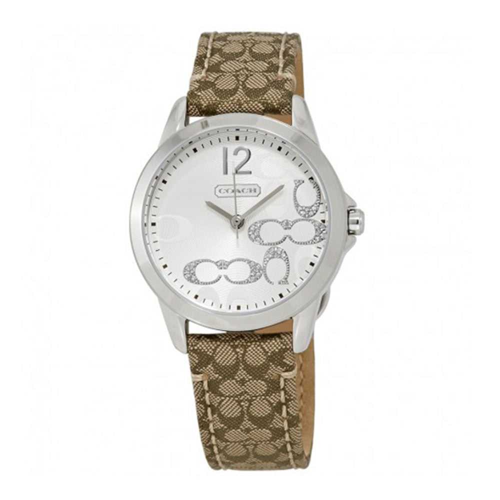 COACH CLASSIC SIGNATURE ANALOG QUARTZ SILVER STAINLESS STEEL 14501620 LEATHER STRAP WOMEN'S WATCH - H2 Hub Watches