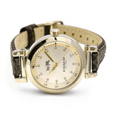 COACH SIGNATURE ANALOG QUARTZ GOLD STAINLESS STEEL 14502539 LEATHER STRAP WOMEN'S WATCH