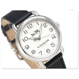 COACH DELANCY ANALOG QUARTZ SILVER STAINLESS STEEL 14502714 BLACK LEATHER STRAP WOMEN'S WATCH