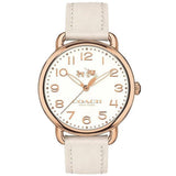 COACH DELANCY ANALOG QUARTZ ROSE GOLD STAINLESS STEEL 14502716 WHITE LEATHER STRAP WOMEN'S WATCH