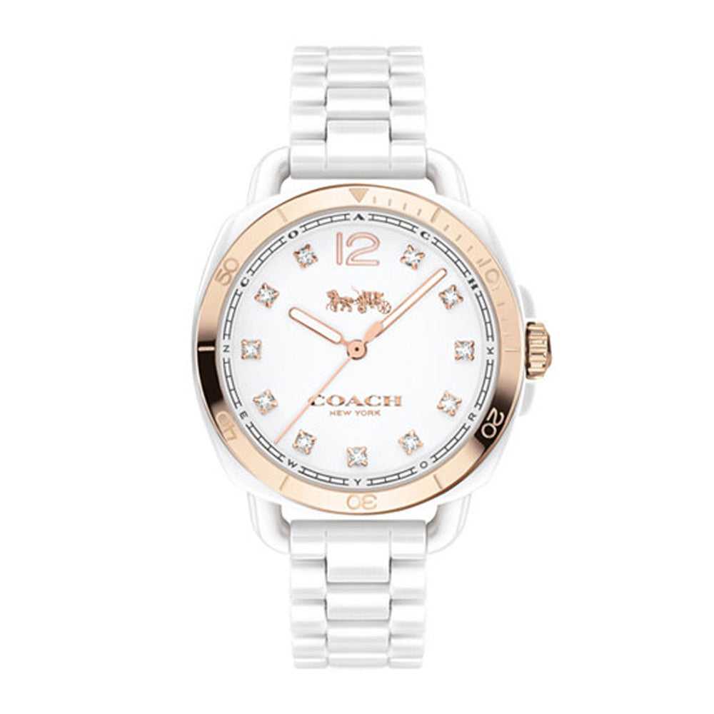 COACH TATUM ANALOG QUARTZ ROSE GOLD WHITE CERAMIC 14502752 WOMEN'S WATCH - H2 Hub Watches