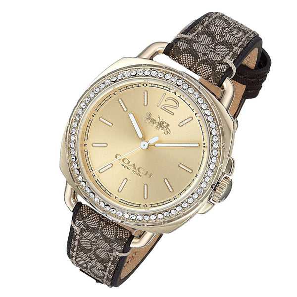 COACH TATUM ANALOG QUARTZ GOLD STAINLESS STEEL 14502770 LEATHER STRAP WOMEN'S WATCH - H2 Hub Watches
