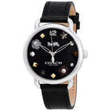 COACH DELANCEY ANALOG QUARTZ SILVER STAINLESS STEEL 14502780 BLACK LEATHER STRAP WOMEN'S WATCH