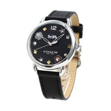 COACH DELANCEY ANALOG QUARTZ SILVER STAINLESS STEEL 14502780 BLACK LEATHER STRAP WOMEN'S WATCH