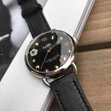 COACH DELANCEY ANALOG QUARTZ SILVER STAINLESS STEEL 14502780 BLACK LEATHER STRAP WOMEN'S WATCH