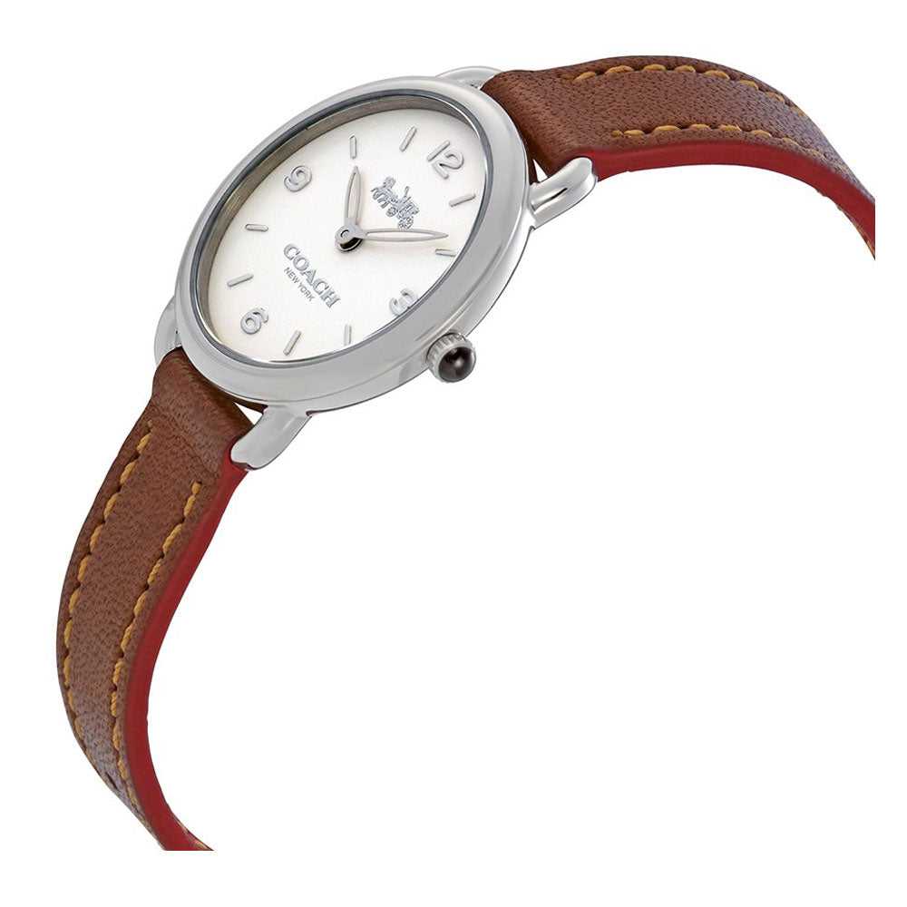 COACH DELANCEY ANALOG QUARTZ SILVER STAINLESS STEEL 14502789 BROWN LEATHER STRAP WOMEN'S WATCH - H2 Hub Watches