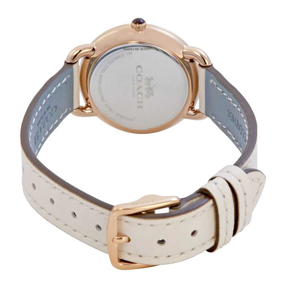 COACH DELANCEY ANALOG QUARTZ ROSE GOLD STAINLESS STEEL 14502790 WHITE LEATHER STRAP WOMEN'S WATCH - H2 Hub Watches