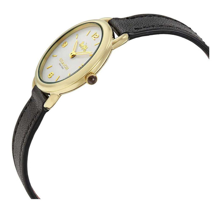 COACH DELANCEY ANALOG QUARTZ GOLD STAINLESS STEEL 14502791 BLACK LEATHER STRAP WOMEN'S WATCH - H2 Hub Watches