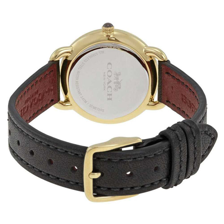 COACH DELANCEY ANALOG QUARTZ GOLD STAINLESS STEEL 14502791 BLACK LEATHER STRAP WOMEN'S WATCH - H2 Hub Watches
