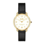 COACH DELANCEY ANALOG QUARTZ GOLD STAINLESS STEEL 14502791 BLACK LEATHER STRAP WOMEN'S WATCH - H2 Hub Watches